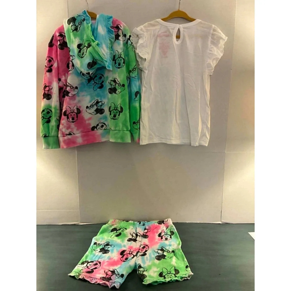 Disney Minnie Mouse 3pc Outfit Set Girls Size 5 Pink Green Tie Dye Excellent